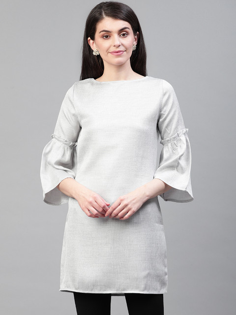 

Cayman Women Grey Solid Bell Sleeves Tunic