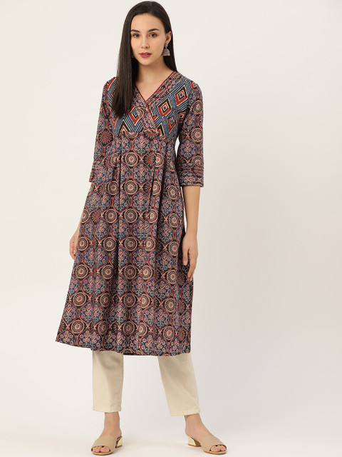 

Moda Rapido Women Black & Maroon Printed A-Line Kurta