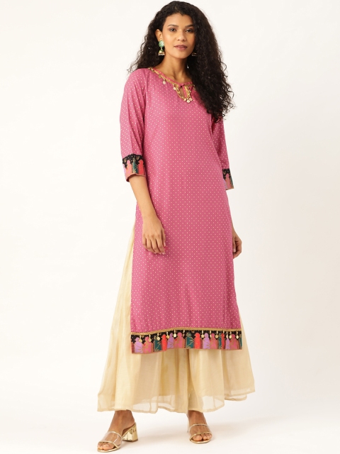 

Moda Rapido Women Pink & Golden Printed Straight Kurta