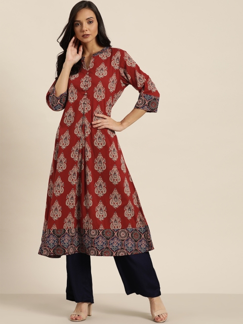 

Moda Rapido Women Maroon & Beige Ethnic Motifs Print A-Line Kurta