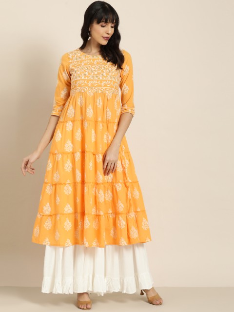 

Moda Rapido Women Mustard Yellow & White Embroidered Anarkali Kurta