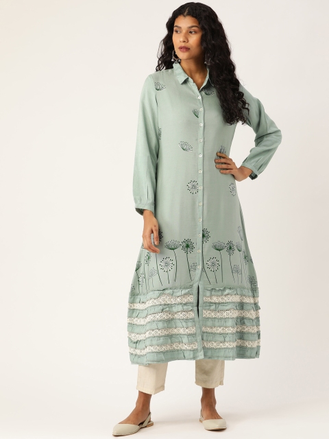 

Moda Rapido Women Green Floral Printed Layered A-Line Kurta