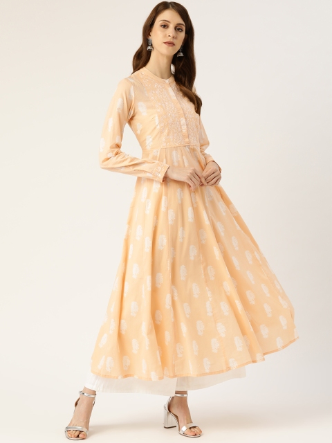 

Moda Rapido Women Peach-Coloured & White Printed Anarkali Kurta