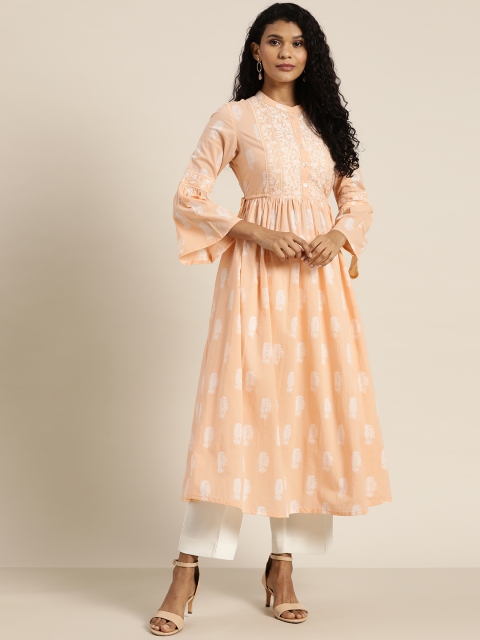 

Moda Rapido Women Peach-Coloured & White Printed Anarkali Kurta