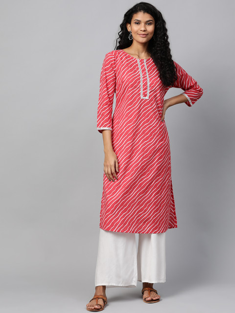 

HERE&NOW Women Pink & White Striped Straight Kurta