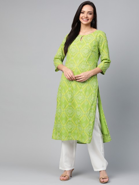 

HERE&NOW Women Green & White Bandhani Print Kurta with Palazzos