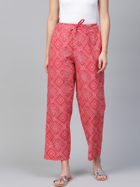 

HERE&NOW Women Red & White Bandhani Printed Straight Palazzos