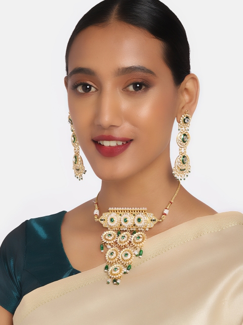 

Anouk Green & White Gold-Plated Studded Jewellery Set