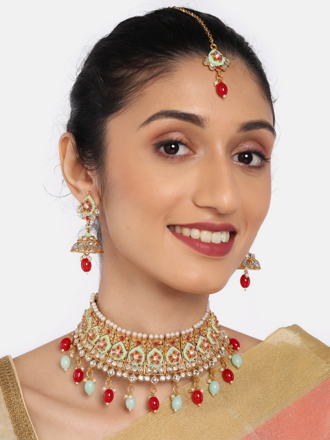 

Anouk Gold-Plated & Green Studded Meenakari Choker Jewellery Set