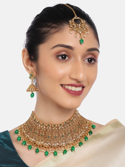 

Anouk Green Gold-Plated Studded Sabhya Look Jewellery Set