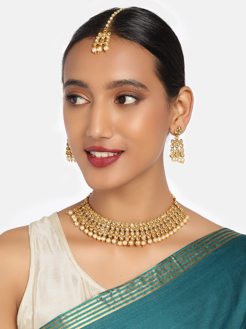 

Anouk Gold-Plated Necklace, Earring & Mangtika Set