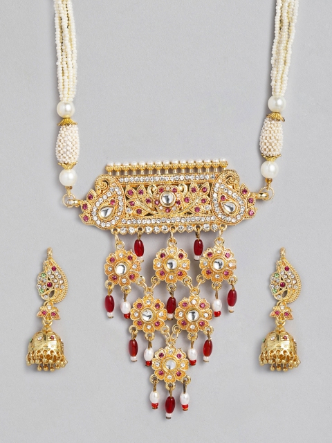 

Anouk Gold Plated Stoned Polaki Necklace With Earring Set
