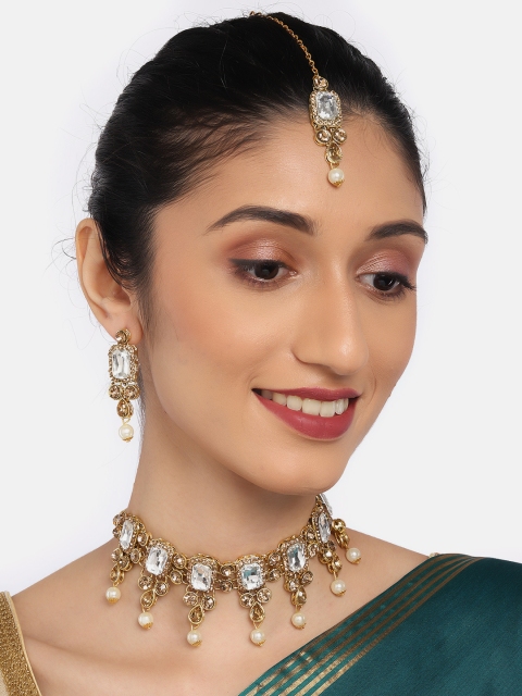 

Anouk Gold-Plated & Off-White Stone Studded Choker Jewellery Set