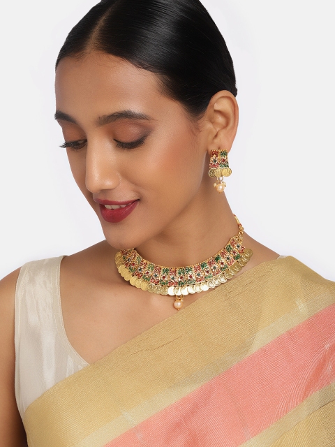 

Anouk Gold-Plated & Green Stone Studded Meenakari Jewellery Set