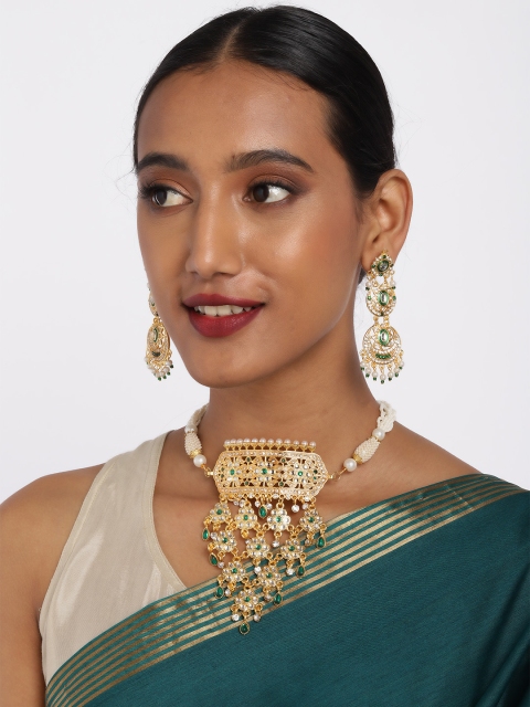 

Anouk Green & White Gold-Plated Studded Jewellery Set