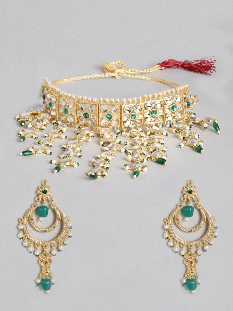 

Anouk Green & Gold-Toned Kundan Studded Jewellery Set