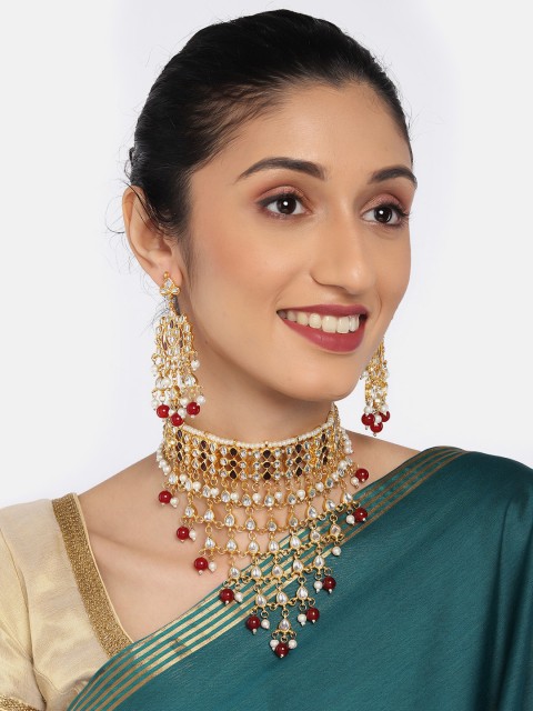 

Anouk Gold Plated Sabhya Look Choker Style Necklace With Earring Set