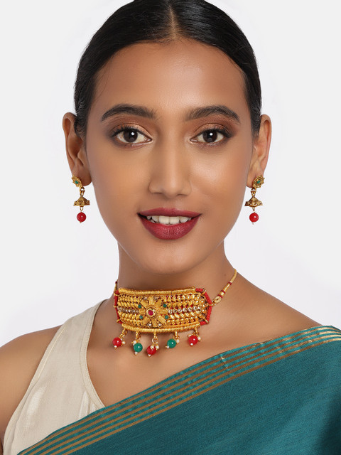

Anouk Gold-Plated Rajputana Choker With Earring Jewellery Set