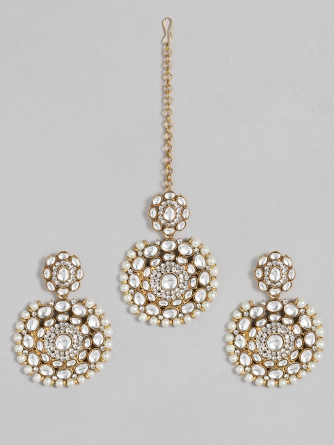 

Anouk Gold-Toned Kundan & Pearls Earrings & Maangtikka Set