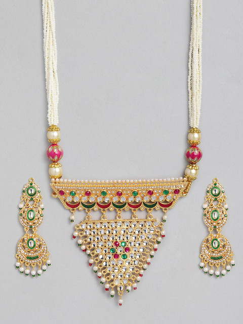 

Anouk Green & Pink Gold-Plated Studded Layered Jewellery Set