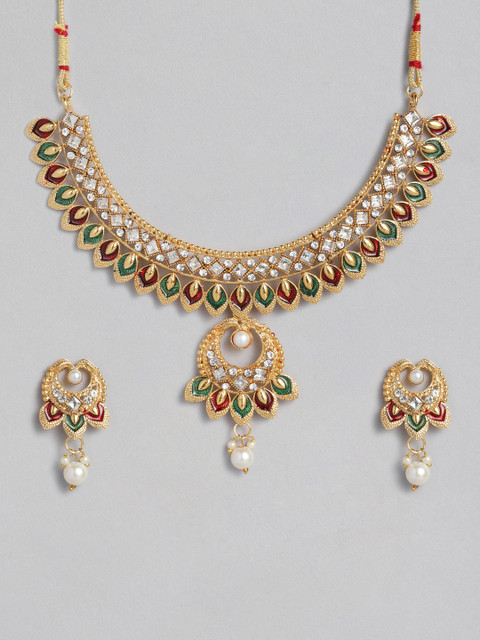 

Anouk Women Gold-Plated Meenakari Necklace Jewellery Set