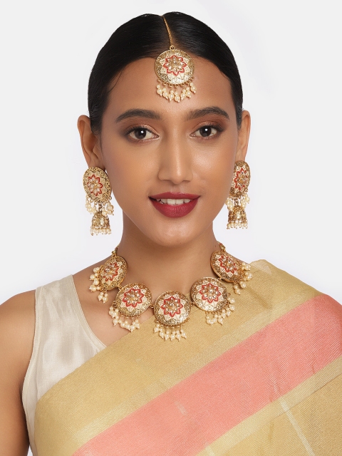 

Anouk Gold-Plated & Off-White Studded Meenakari Choker Jewellery Set