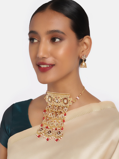 

Anouk Red & White Gold-Plated Studded Tasselled Jewellery Set