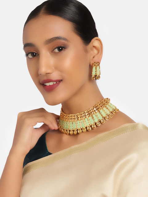

Anouk Gold-Plated & Green Stone Studded Meenakari Jewellery Set