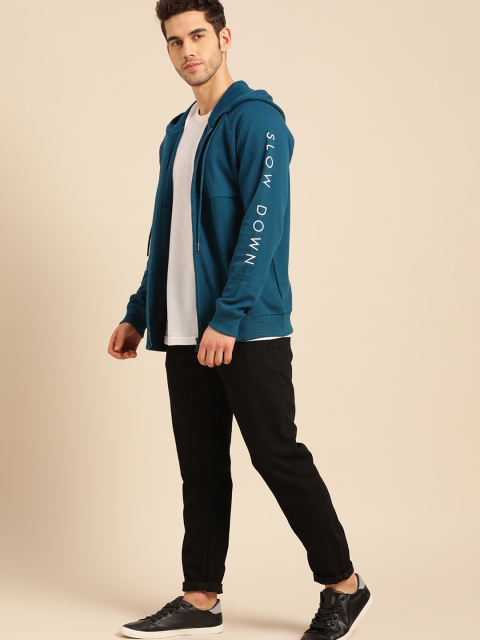 

ether Men Teal Blue Solid Hooded Sweatshirt