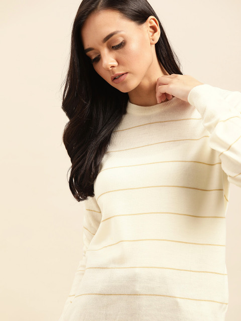 

ether Women Off-White Striped Acrylic Sweater
