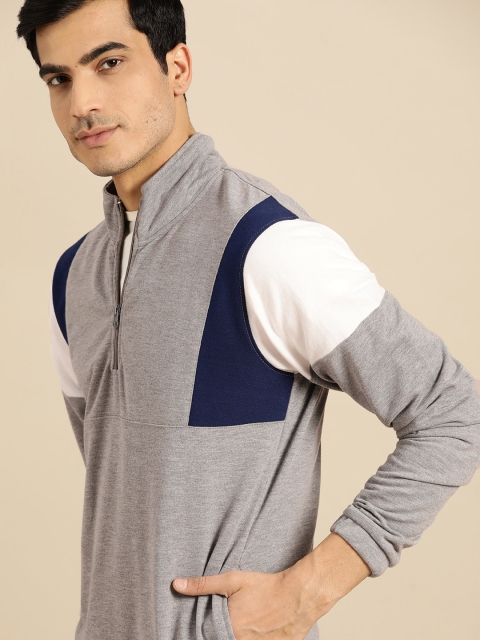 

ether Men Grey Melange & Navy Blue Solid Sweatshirt