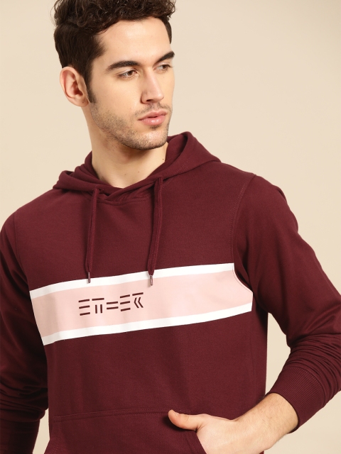 

ether Men Burgundy & Pink Brand Logo Print Hooded Sweatshirt