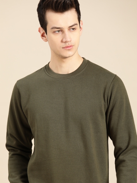

ether Men Olive Green Solid Sweatshirt
