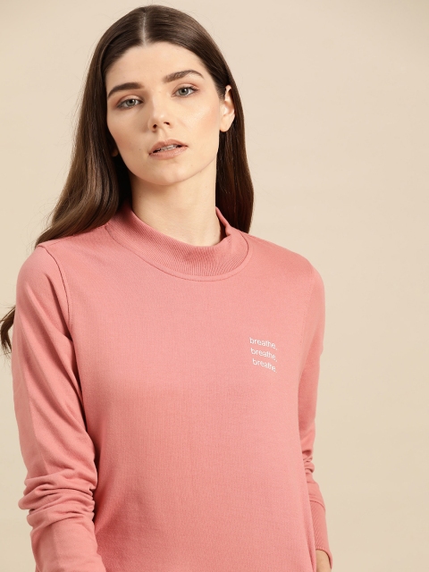 

ether Women Peach-Coloured Solid Sweatshirt with Printed Detail