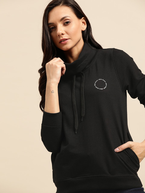 

ether Women Black Solid Hooded Sweatshirt