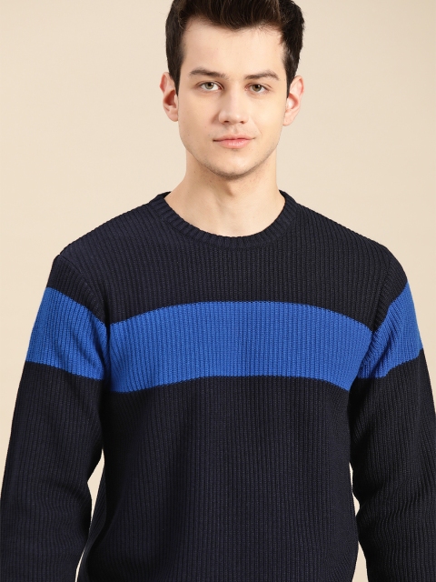 

ether Men Blue Ribbed Acrylic Sweater