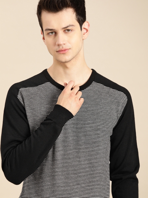 

ether Men Black & White Self-Striped Pullover Sweater