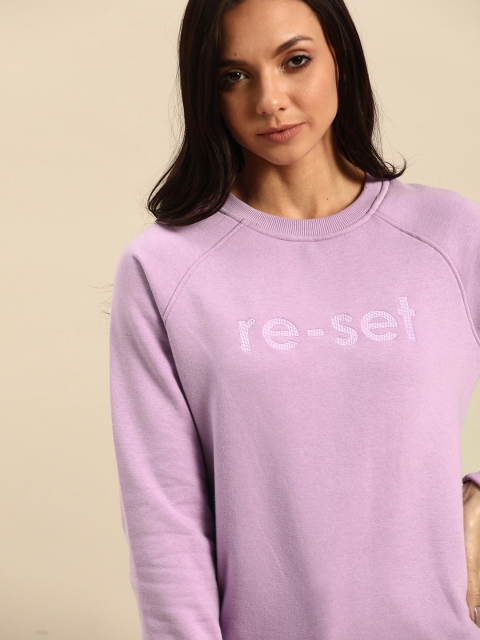 

ether Women Lavender Self Design Sweatshirt