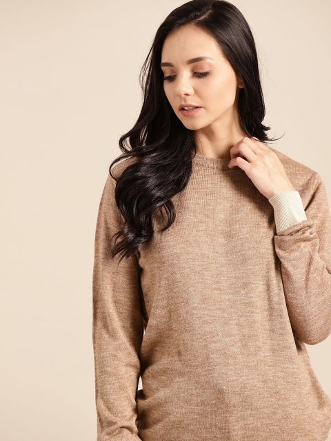 

ether Women Brown Solid Pullover Sweater