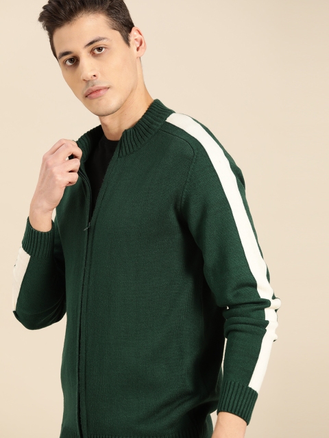 

ether Men Green Solid Cardigan Sweater