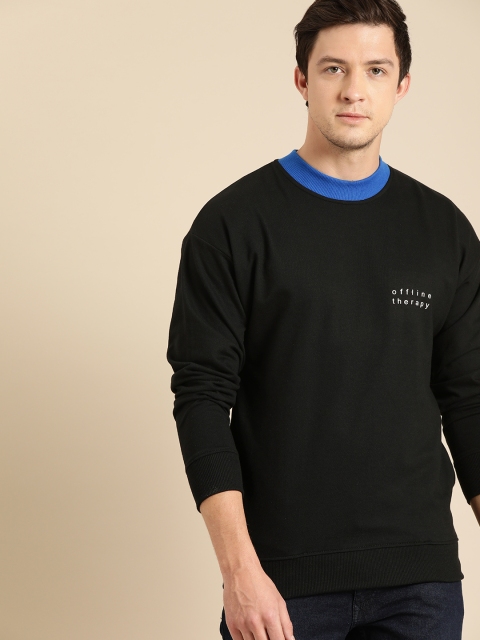 

ether Men Black Solid Sweatshirt with Printed Detail