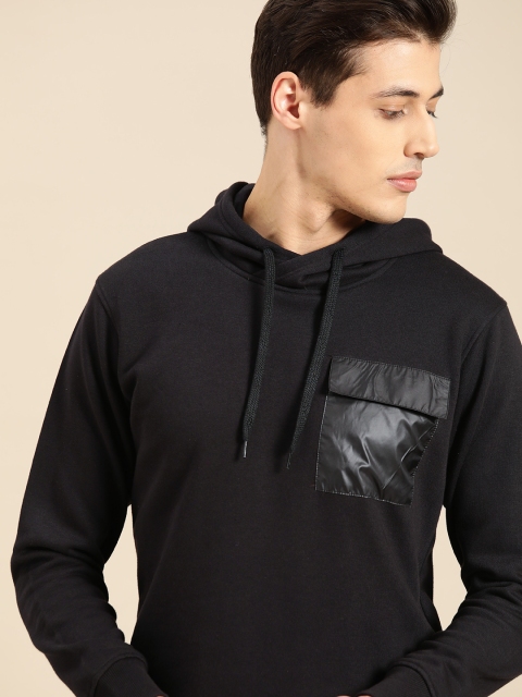 

ether Men Black Solid Hooded Sweatshirt