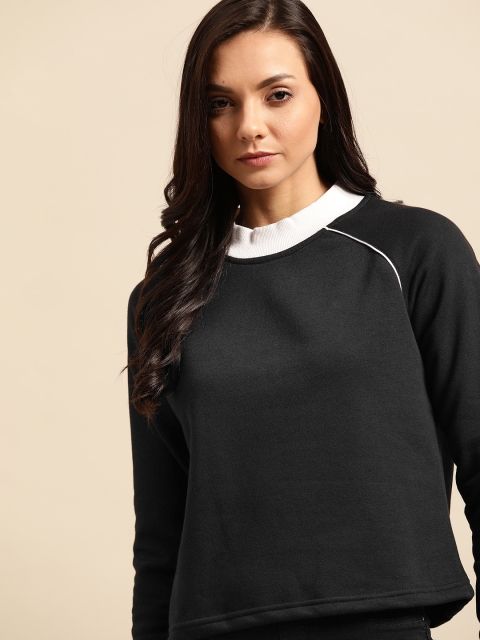 

ether Women Black Solid Pullover Sweatshirt