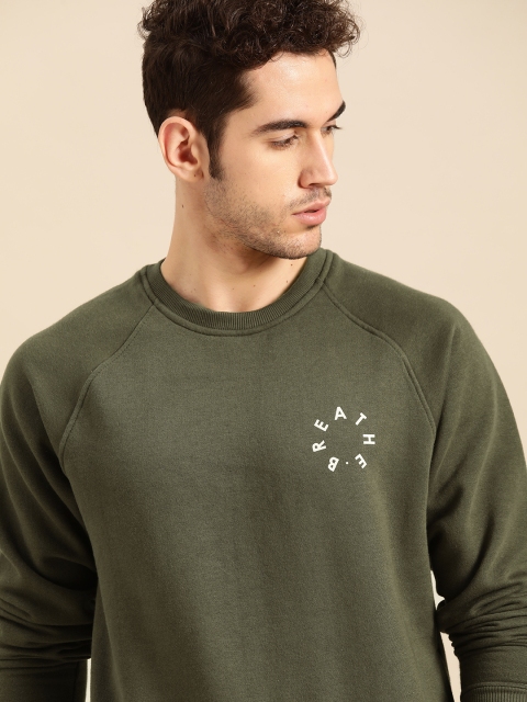 

ether Men Olive Green Printed Detail Sweatshirt