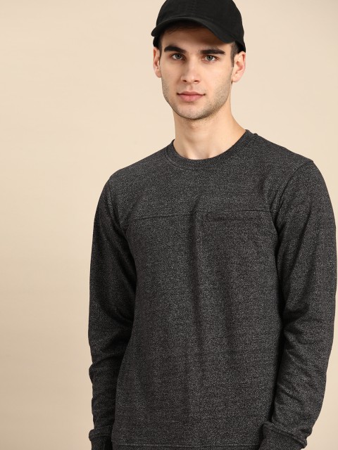 

ether Men Charcoal Grey Solid Sweatshirt