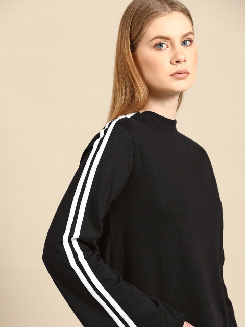 Women Black Solid High Neck Sweatshirt