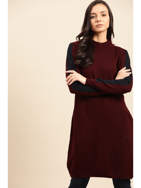 

ether Women Burgundy Solid Longline Sweater