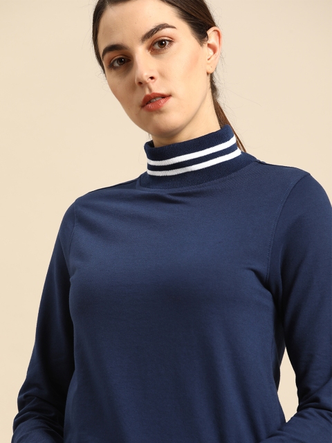 

ether Women Navy Blue Solid Sweatshirt