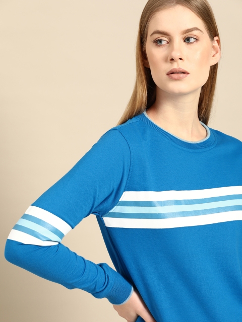 Women Blue & White Striped Sweatshirt