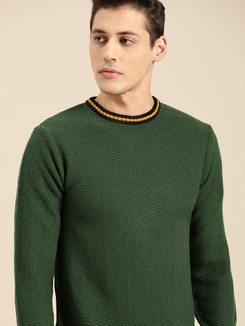 

ether Men Olive Green Chevron Pullover Sweater